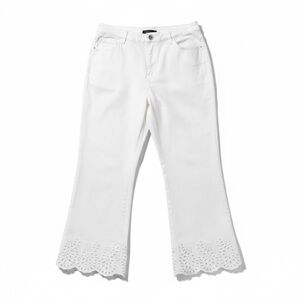 Bibi white cotton stretch eyelet hem ankle pants Size XL